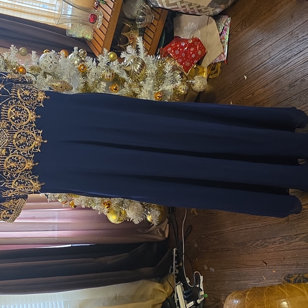 Elegant Navy Women's Dress With Gold Embroidery - Picture 5 of 12